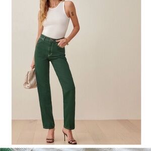 NWOT Reformation Cowboy High Rise Straight Leg Jeans - Emerald Sz 25